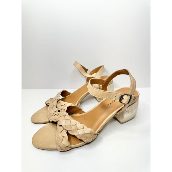 Lucky Brand Sandals Size 9.5 Tan Leather Braided Open Toe Block Heel - Picture 2 of 9